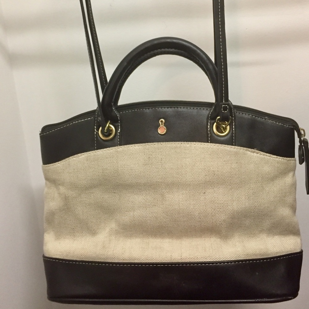 London Fog Black & Natural Linen Purse